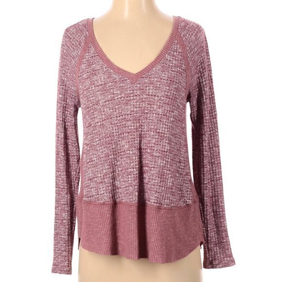Anthroplogie Eri + Ali Pullover‎ Sweater Top V Neck Marbled Womens Size L Pink - Picture 1 of 7